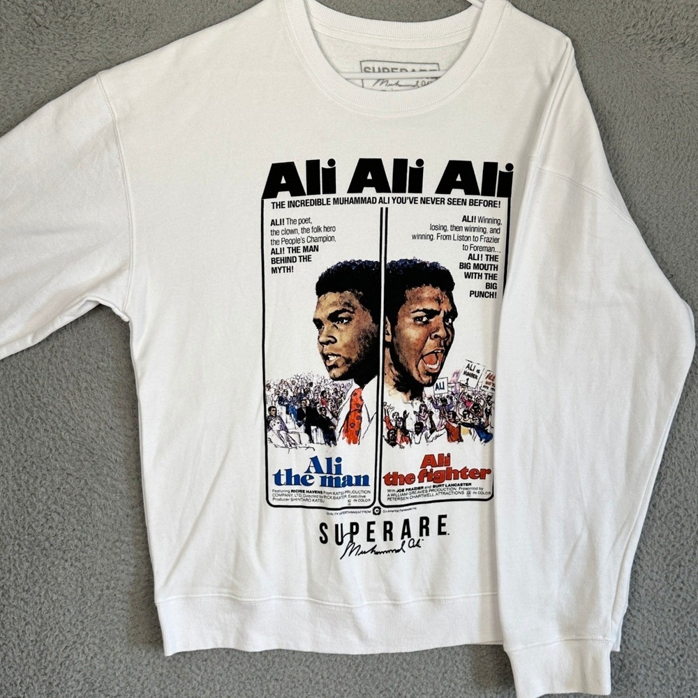 Superare Muhammad Ali Sweatshirt Mens Large White Ali The Man Fighter Graphic